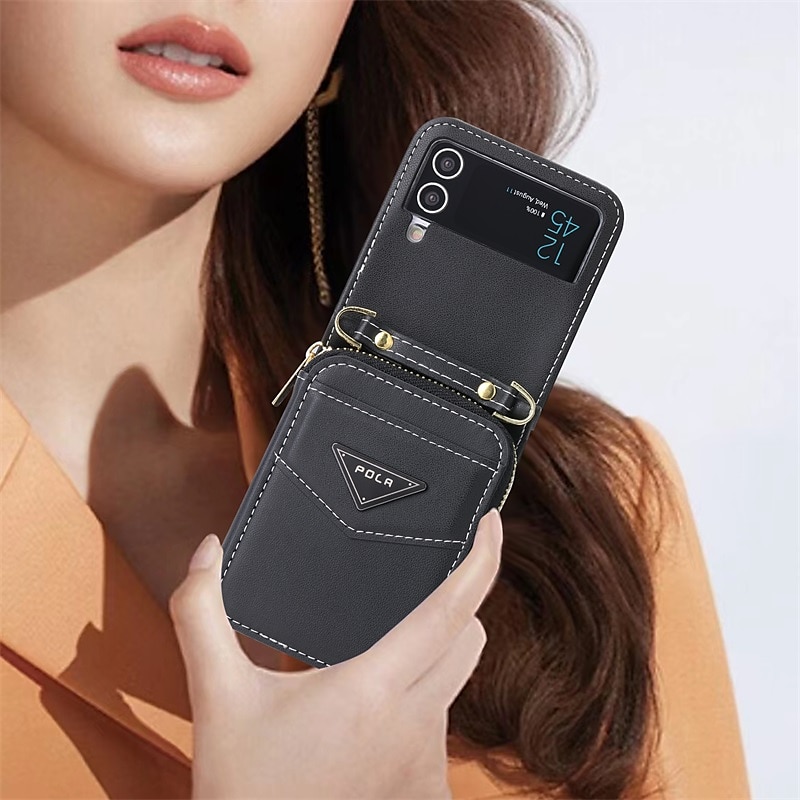 Capa de Telefone Para Samsung Galaxy Z Flip 6 Z Flip 5 Z Flip 4 Z Flip 3 Capa de Carteira Portátil Com Zíper Slot para Cartão Colorido Sólido PC Couro PU de 2025 por $29.99 –P3