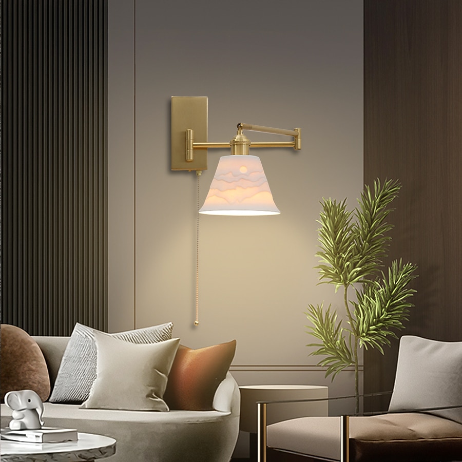 Luz de pared led, luz de brazo oscilante, cerámica, hierro, sala de estar, habitación de muestra, dormitorio, mesita de noche, pared de tv, luz de arte, luz de pared 110-240v 2026 - $165.99 –P4