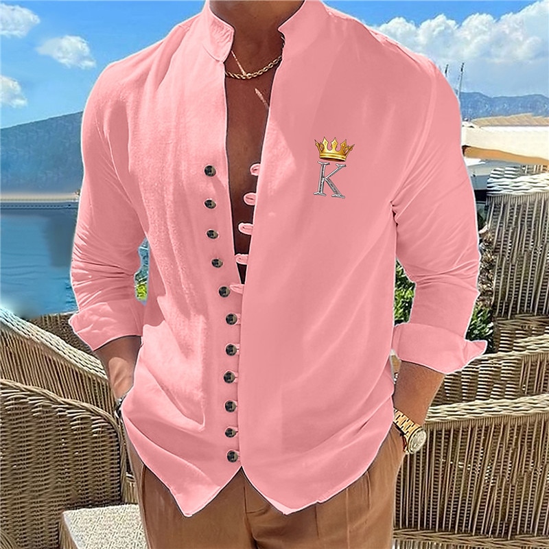 Herr Geometriska mönster Bokstav Dubbel (264x234 cm) Skjorta Knapp upp skjorta Långärmad Mode Streetwear Designer Utomhus Ledigt Dagligen Sommar Vår Höst Hög krage Mönster Svart Vit Rodnande Rosa Bl 2025 - $26.99 –P5