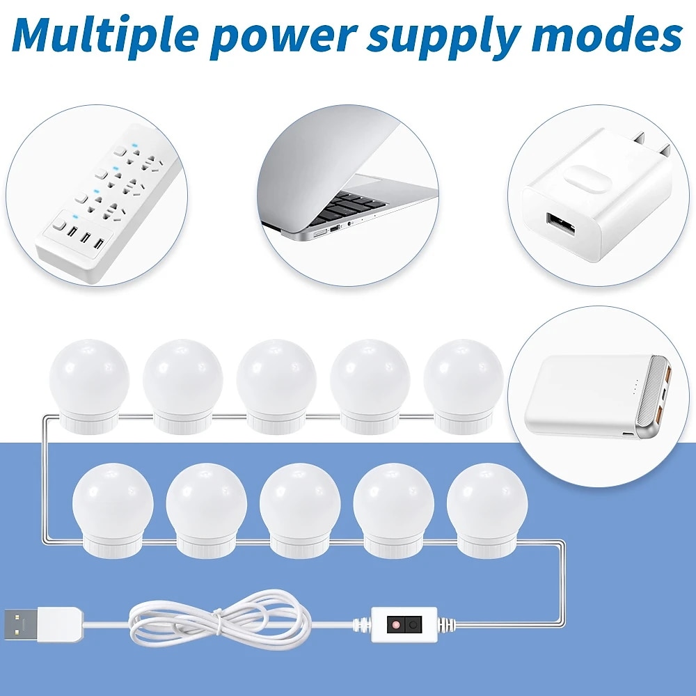 2025年 ledバニティライトミラーusb 5v電球調光可能な壁ランプ5v led化粧鏡ドレッシングテーブルライト美容ランプハンドスイープセンサー化粧品ライト  コレクション – $10.49 –P3