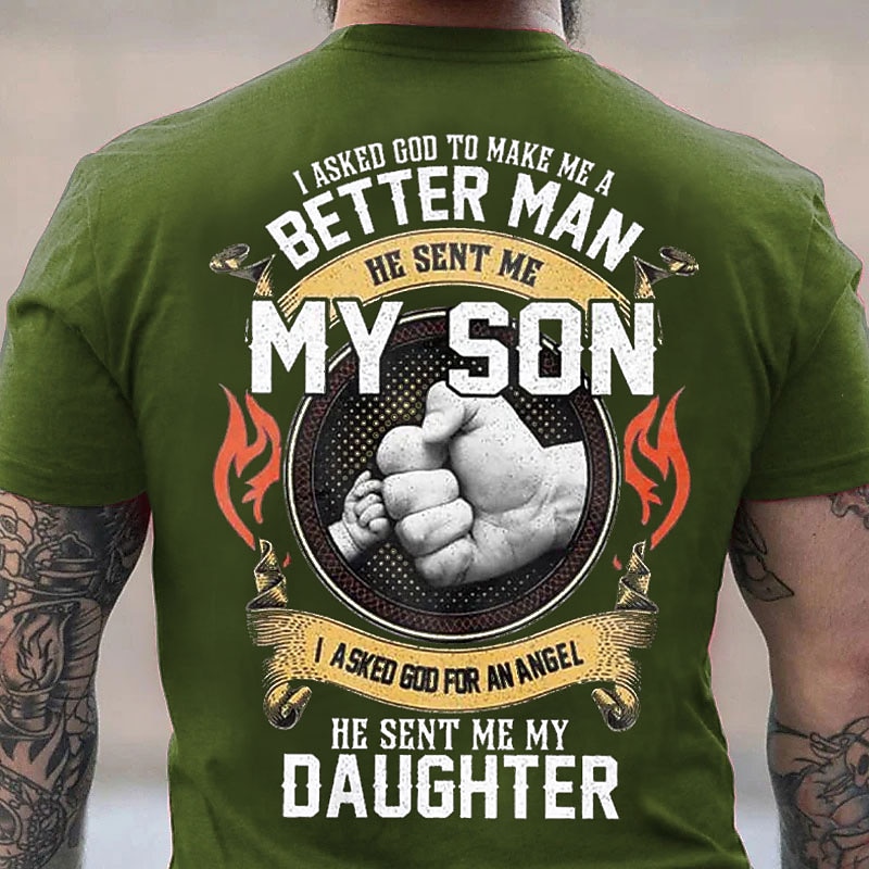 Mannen Papa Graphic Tee 'God maakte me een betere man met mijn zoon mijn dochter mijn engel' Korte Mouw Familie T-Shirt 2026 - $21.99 –P8