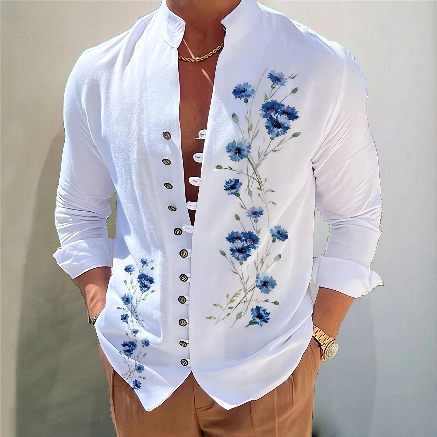 Herr Mörk Skjorta Aloha skjorta Långärmad Mode Designer Ledigt Semester Dagligen Utekväll Höst Vår & sommar Hög krage Mönster Svart Gul Svart / Röd Armégrön Rubinrött 2025 - $26.99 –P1