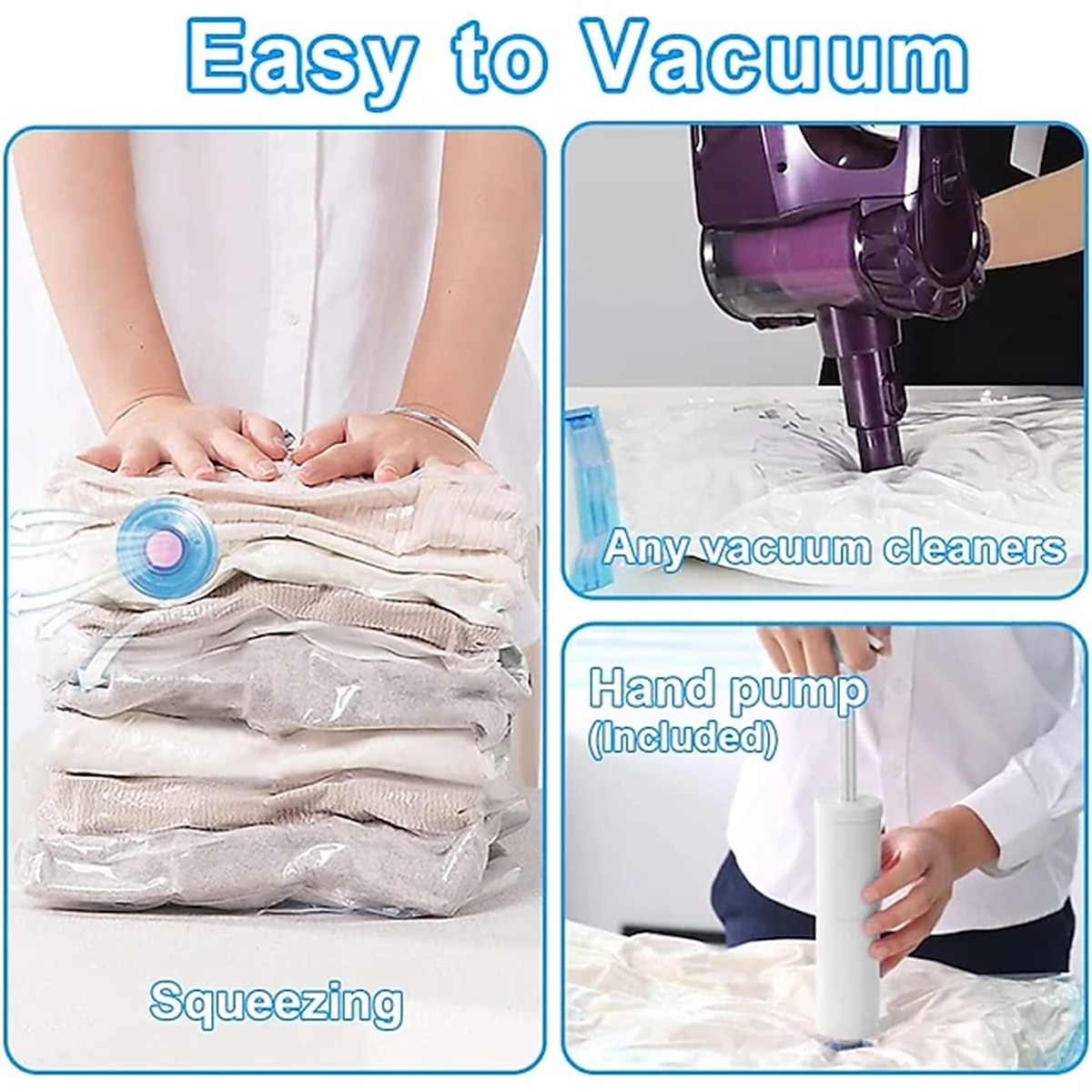 5 Pcs Vacuum Storage Bags Home Organizer Transparent Vacuum Bag