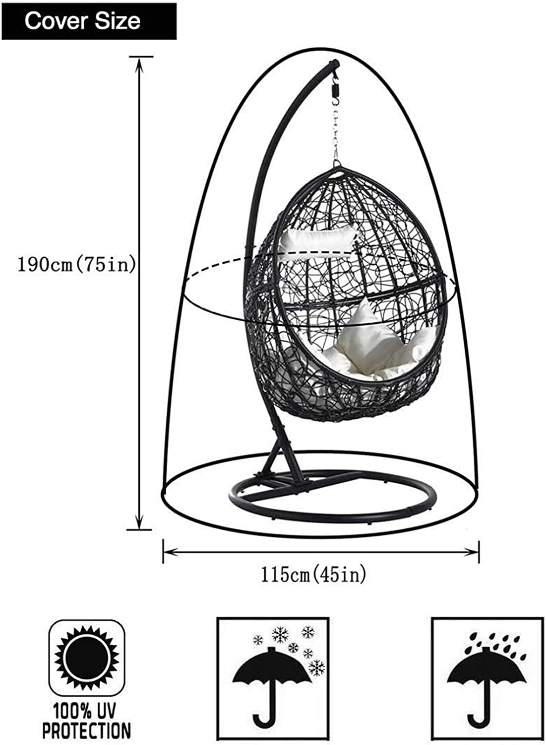 210d vanntette utendørs stoltrekk med glidelås, slitesterkt stort utendørs stoltrekk, vanntett vindtett anti-uv for utendørs svingstol 2025 - $35.99 –P1