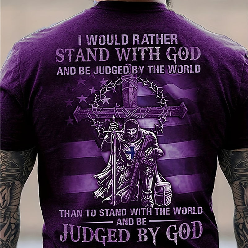 Herre Grafisk Kors Tro Nasjonalflagg T skjorte Christian T-skjorter Kortermet T skjorte 3D-utskrift Crew-hals Skjorte Årgang Mote Designer utendørs Daglig Sport Gul Lysegrønn Blå Vår sommer Klær S M 2025 - $17.99 –P7