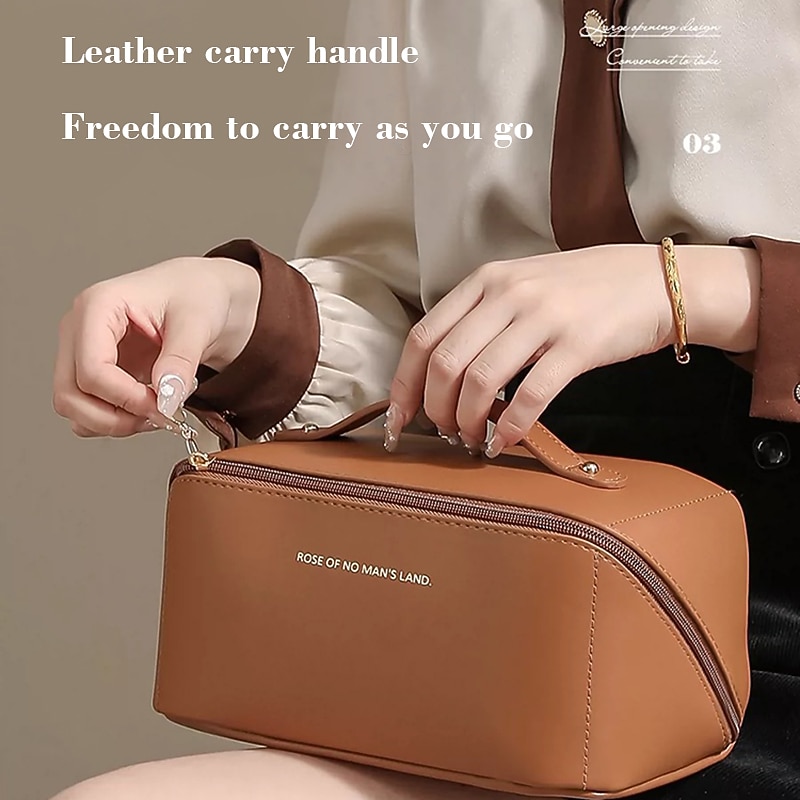 Women's Handbag Makeup Bag Cosmetic Bag PU Leather Travel Large Capacity Durable Solid Color White Pink Blue 2026 - $18.99 –P7