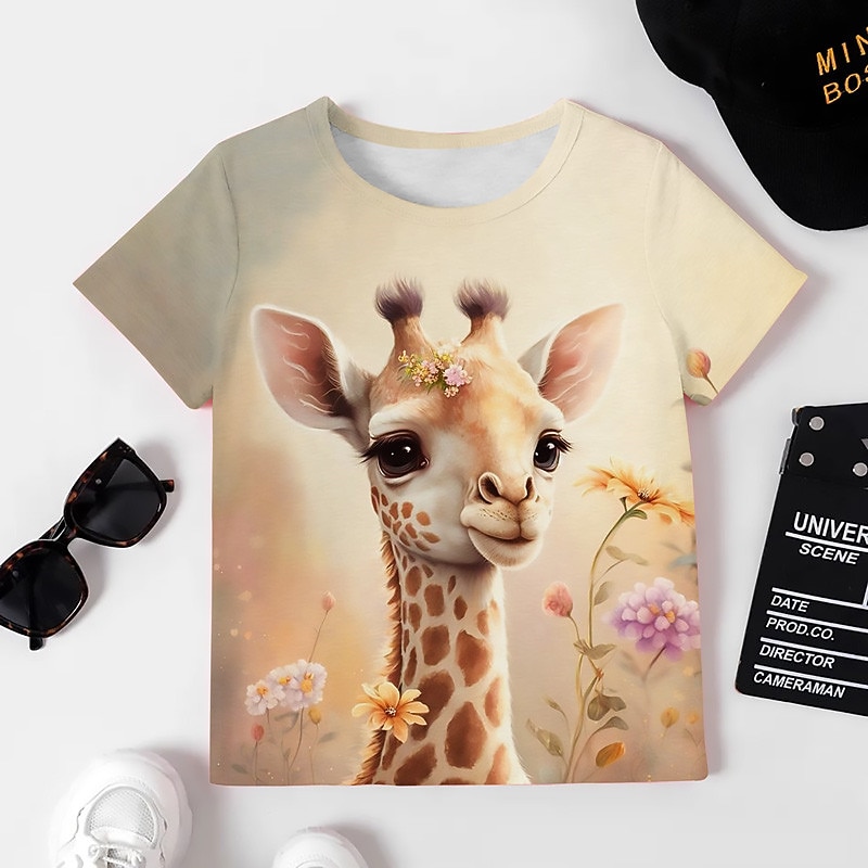 Para Meninas 3D Gráfico Desenho Animado Girafa Camisa Camiseta Manga Curta Impressão 3D Verão Primavera Ativo Moda Estilo bonito Infantil 3-12 anos Ao ar livre Casual Diário Normal de 2026 por $11.99 –P11