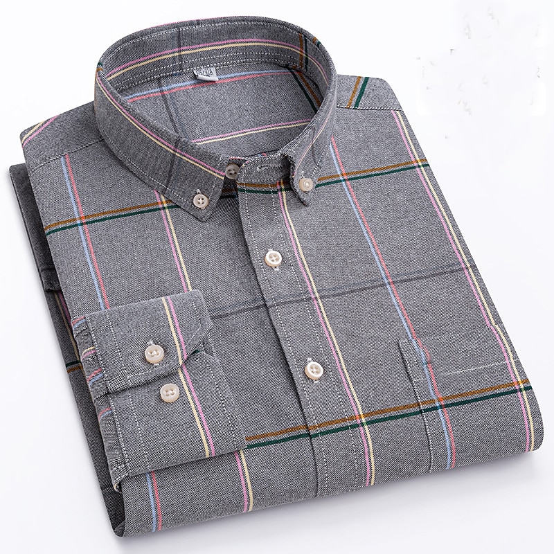 Herren Oberhemd Gestreiftes Hemd Hemd Bügelfreies Hemd Oxford Hemd Kariert / Gestreift / Chevron Hochzeit Büro & Karriere Hellblau Dunkelrot Rote Dunkelmarine Langarm Hemdkragen Ganzjährig Bekleidung 2025 - $33.99 –P16