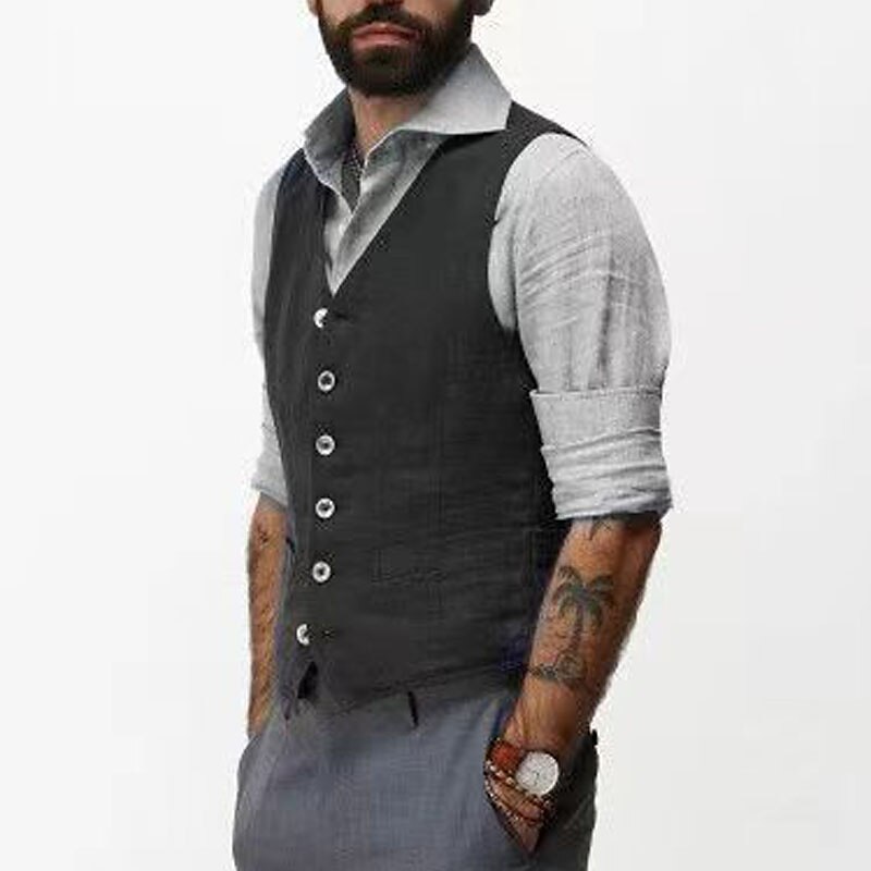Voor heren Vest Alledaagse kleding Vakantie Uitgaan Modieus Basic Lente & Herfst nappi Katoen Polyester Comfortabel Effen Enkele rij knopen V-hals Normale pasvorm Wit Zwart Donkerblauw Hesje 2025 - $35.99 –P7