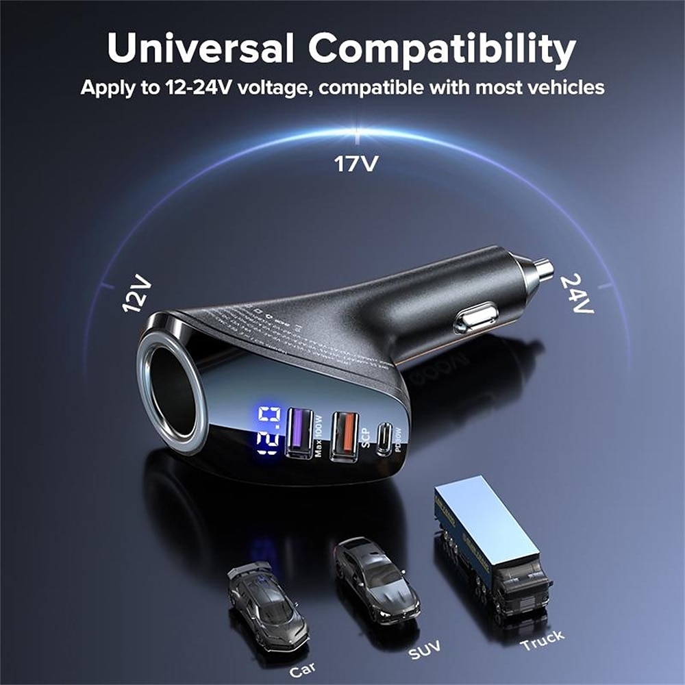 150W Car Charger - USB Type C Super Fast Charging, PD 4.0 & Quick Charge 3.0, Cigarette Lighter Socket 2025 - $19.99 –P5