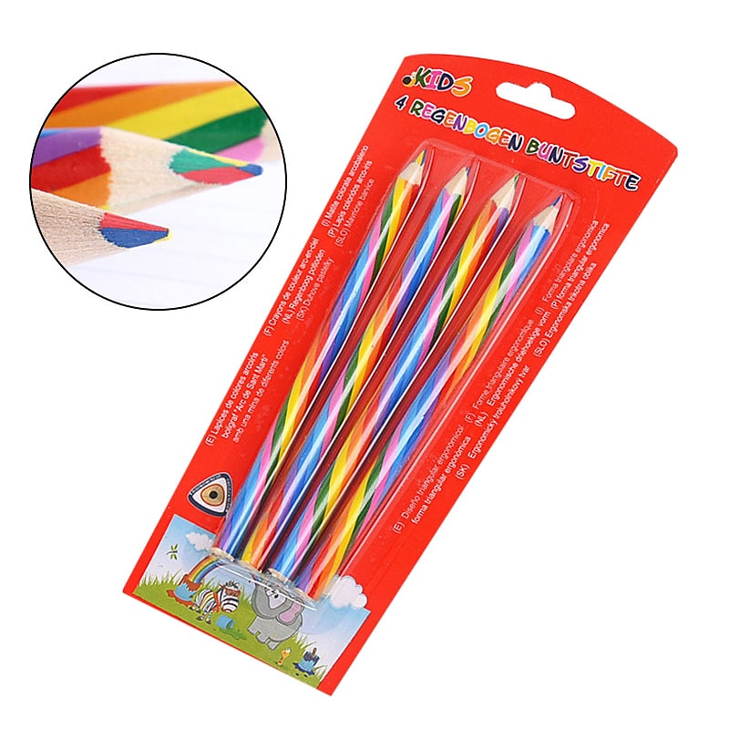 4pcs 4 Color Concentric Rainbow Pencil Crayons Same Core Colored