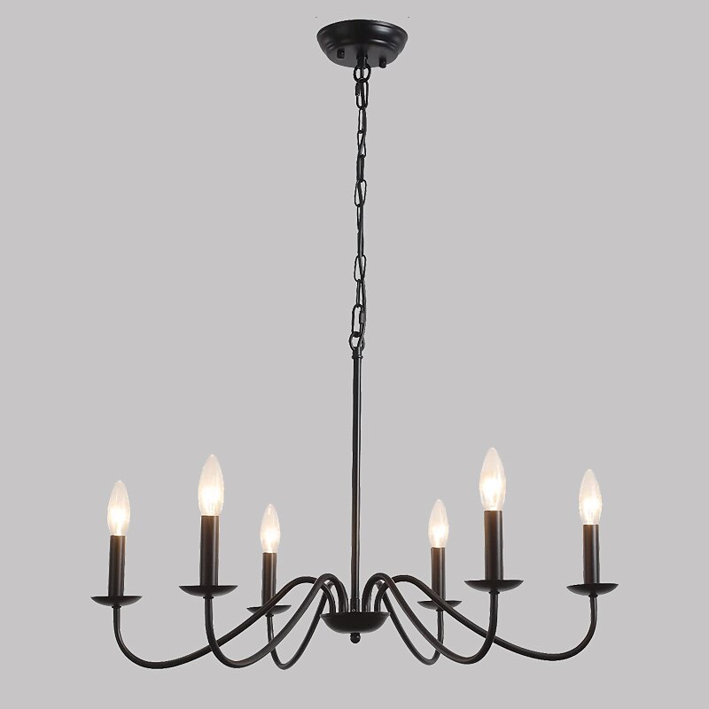 Candelabro preto de 6 luzes lustres de ferro industriais rústicos iluminação para cozinha, sala de jantar, sala de estar, quarto, 35 polegadas, e12,110-240v de 2026 por $230.29 –P7