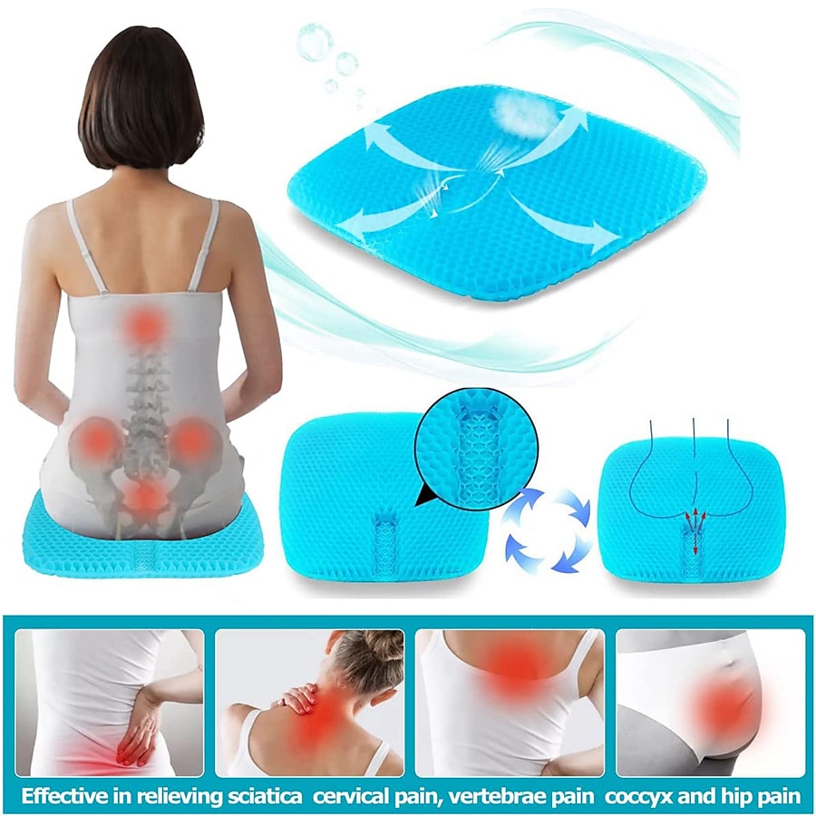 Gel Seat Cushion, Office Chair Seat Cushion with Non-Slip Cover Breathable Honeycomb Pain Relief Sciatica Egg Crate Cushion for Office Chair Car