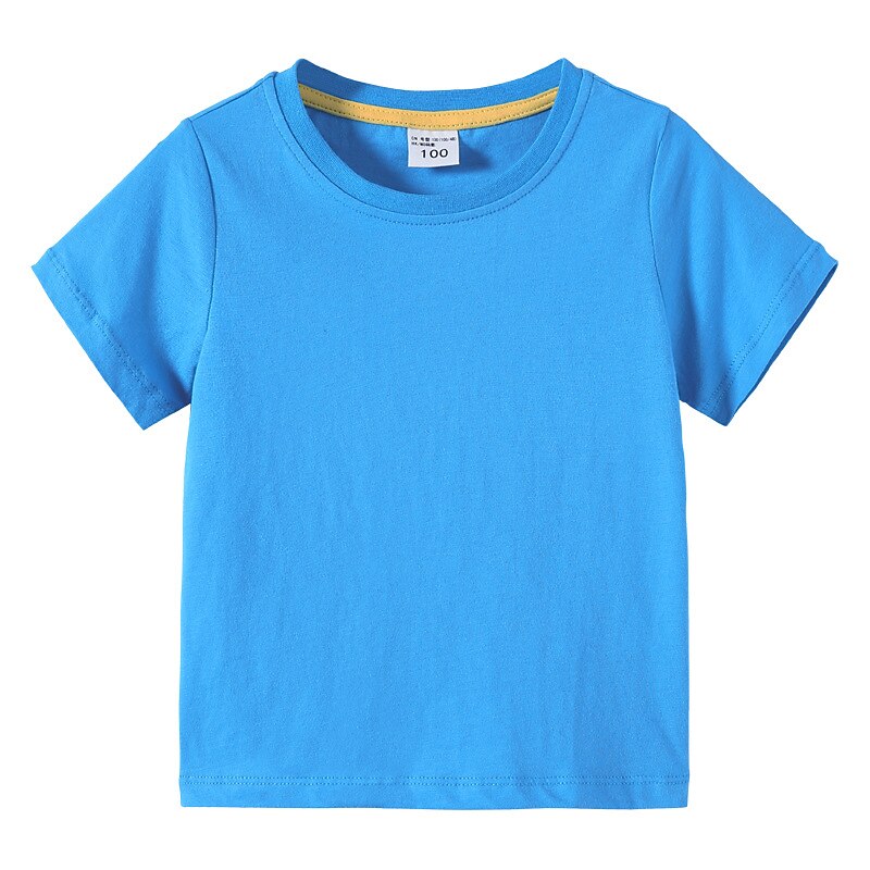 Barn Pojkar T-shirt Tee Ensfärgat Kortärmad Crewneck 100 % bomull Barn Top Skola Neutral Dagligen Grundläggande Sommar Ljusblå 3-13 år 2025 - $15.99 –P10