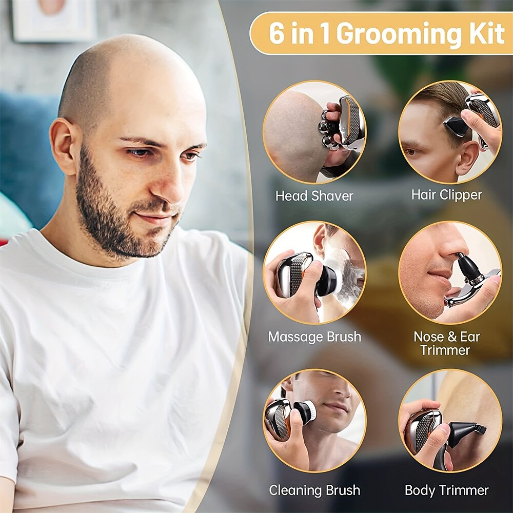 мужская электрическая бритва для бритья - перезаряжаемые аккумуляторные бритвы для бритья волос для лысого мужчины 6 в 1 водонепроницаемый влажный сухой триммер для бороды машинка для стрижки волос на 2026 - $46.99 –P5