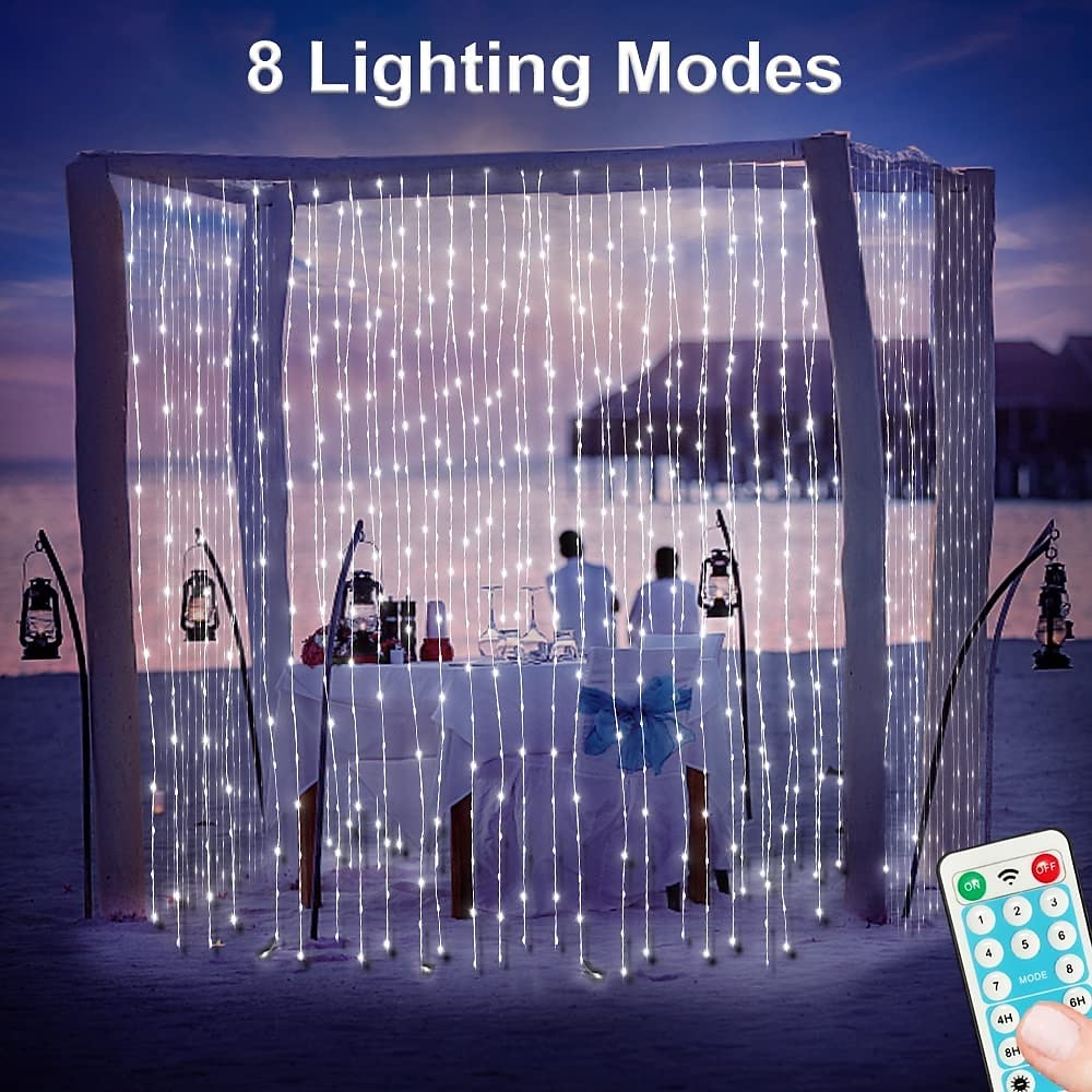 3*3M 300 LEDs Solar Curtain Light Outdoor Remote Control Light 8 Lighting Modes Fairy Lights IP65 Waterproof Leather Thread Lights Christmas Party Wedding Home Bedroom Garden Wall Decor 2025 - $34.99 –P16