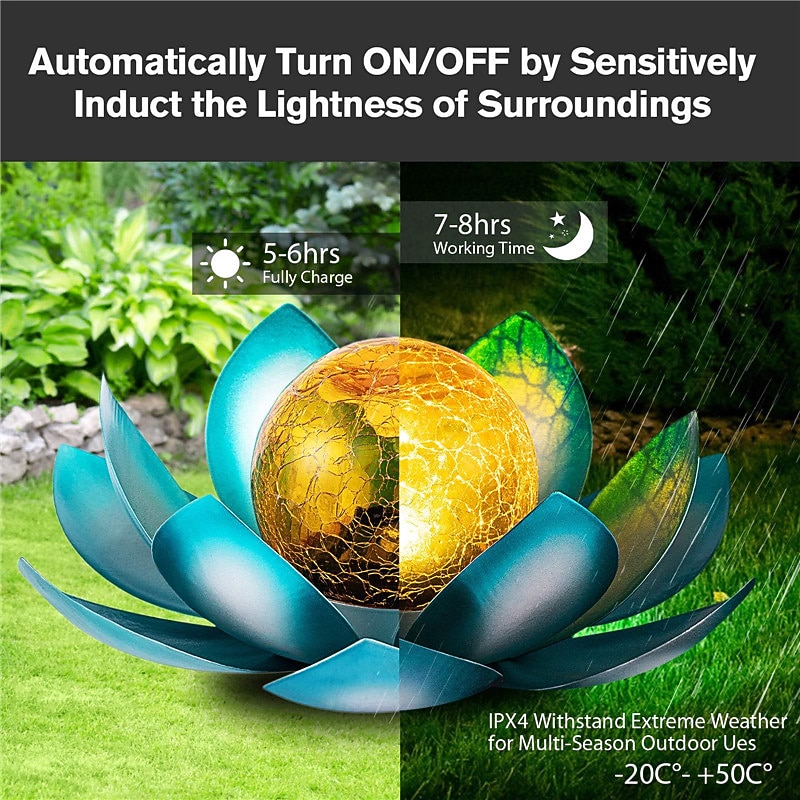 2025年 屋外防水太陽光発電蓮の花ライト庭庭パティオ芝生パス私道の装飾風景ライトソーラーアンバーひびの入ったガラスボールライト  コレクション – $32.99 –P10