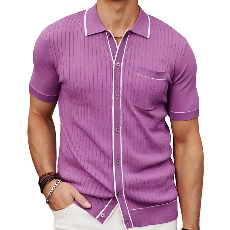 Men's Polo Knit Polo Sweater Business Casual Lapel Short Sleeve Modern Old Money Style Solid / Plain Color Button Front Summer Dark Navy Green Rose Red Polo 2025 - $31.99 –P7