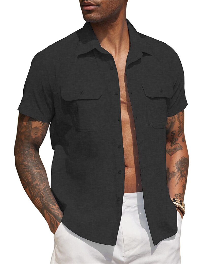 Bărbați Cămașă Cămașă de vară Cămașă casual Cămașă de plajă Camașă cu nasturi Negru Alb Bleumarin Caisă Gri Manșon scurt Simplu Rever Vacanță Zilnic Buzunar frontal Îmbrăcăminte Poliester Modă Casual 2025 - $20.99 –P5