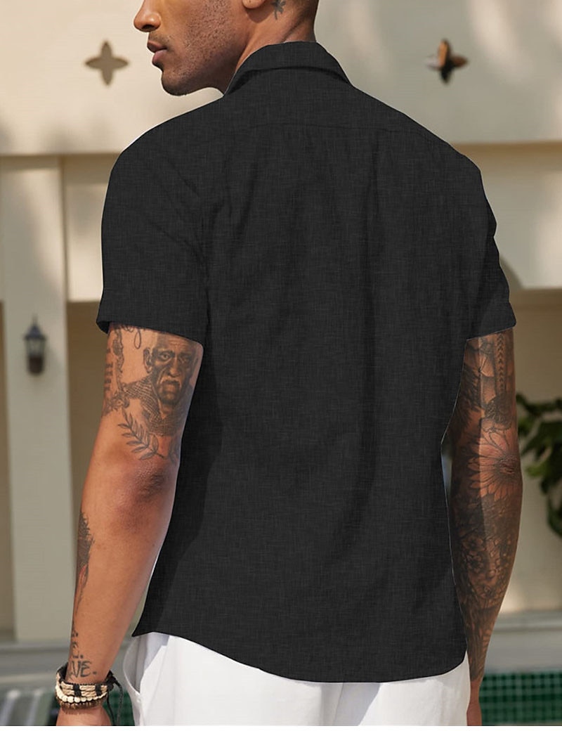 Bărbați Cămașă Cămașă de vară Cămașă casual Cămașă de plajă Camașă cu nasturi Negru Alb Bleumarin Caisă Gri Manșon scurt Simplu Rever Vacanță Zilnic Buzunar frontal Îmbrăcăminte Poliester Modă Casual 2025 - $20.99 –P7