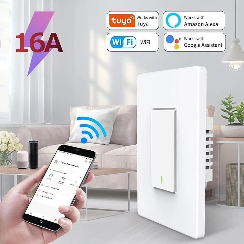 مفتاح إضاءة حائط ذكي 16a 3 way switch 1800w tuya smart life التحكم الصوتي 2.4 جيجا هرتز wifi زر ضغط العمل مع alexa google home 2025 - $24.99 –P1