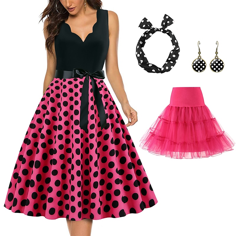 Retro Vintage 1950-es évek Grease kosztümök Rockabilly Tüll szoknya Gyűrűs szoknya A-vonalú ruha Tutu Pöttyös Fancy ruha Női Király nap buli  esti álarcosbál Felnőtt ruha Fülbevalók Fejdísz Tavasz 2025 - $16.99 –P4
