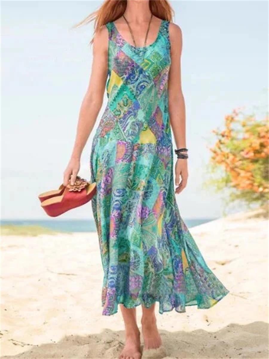 Damskie Sukienka maxi Codzienne sukienki Sukienka na szerokich ramiączkach Letnie sukienki Sukienka Boho Bohema Moda miejska Codzienny Na zewnątrz Urlop Wyjściowe Luźna Kwiaty Bez rękawów W serek 2025 - $27.99 –P3