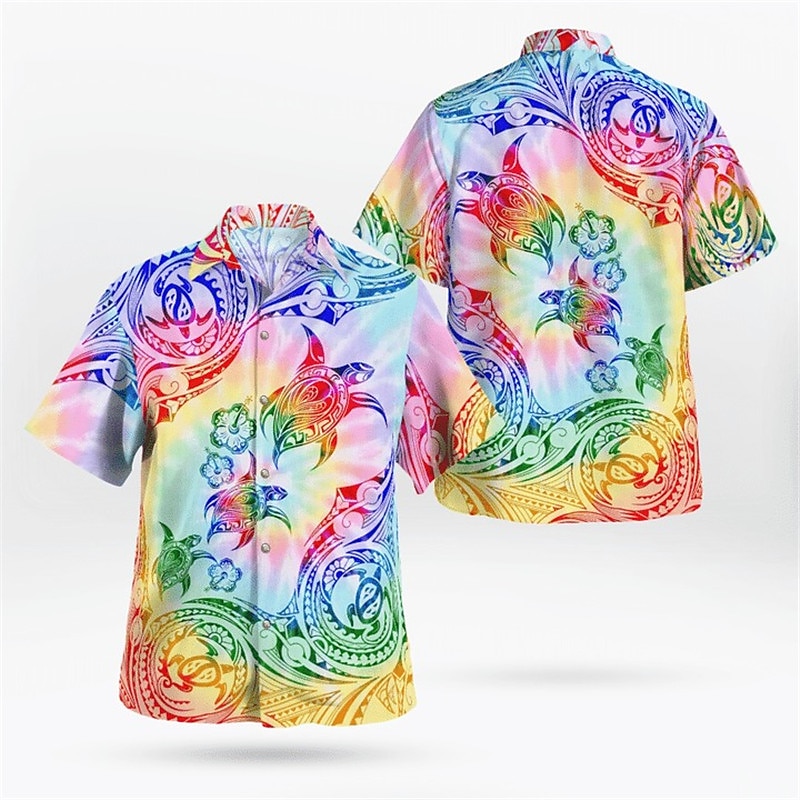 Férfi Trópusi virágok Totem Teknősök Ing Hawaii ing Aloha ing Rövid ujjú Ing Kubai nyakörv Sportok Divat Utcai sikk Szabadtéri Hétköznapi Hawaii Sötétkék Medence Bíbor S M L 2025 - $24.99 –P6