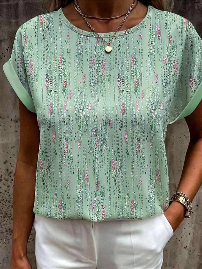 Women's T Shirt Graphic Basic Short Sleeve Round Neck Regular Tops Daily Weekend Print Yellow Pink Blue Orange Green 2025 - $19.99 –P1