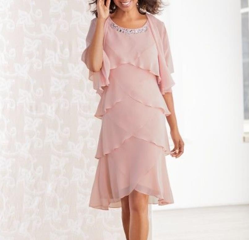 Sukienka Ślubna w Stylu Plażowym Dwuczęściowa Sukienka dla Matki Panny Młodej Elegancka Formalna Gościa Ślubnego Wysoka Niska Dekolt Półokrągły Asymetryczna Długość do Kolan Chiffon Bez Rękawów 2025 - $152.99 –P1