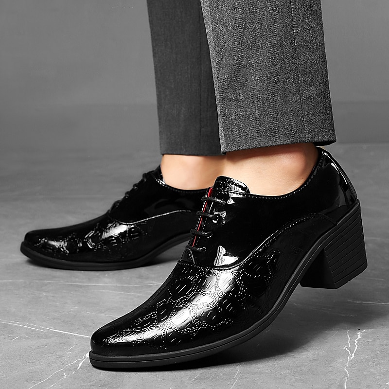 Herren-Oxford-Schnürschuhe aus weißem Lacklederimitat – elegante Schuhe mit Blockabsatz und Krokodilprägung im Vintage-Stil für Hochzeiten, Partys und formelle Anlässe 2025 - $54.99 –P16