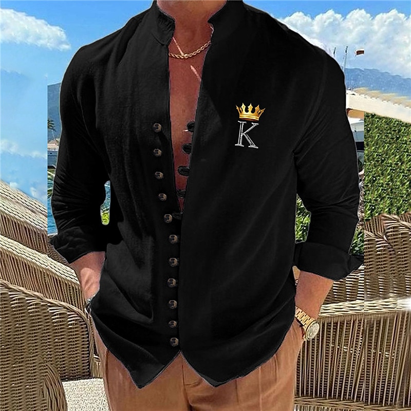 Herr Geometriska mönster Bokstav Dubbel (264x234 cm) Skjorta Knapp upp skjorta Långärmad Mode Streetwear Designer Utomhus Ledigt Dagligen Sommar Vår Höst Hög krage Mönster Svart Vit Rodnande Rosa Bl 2025 - $26.99 –P1