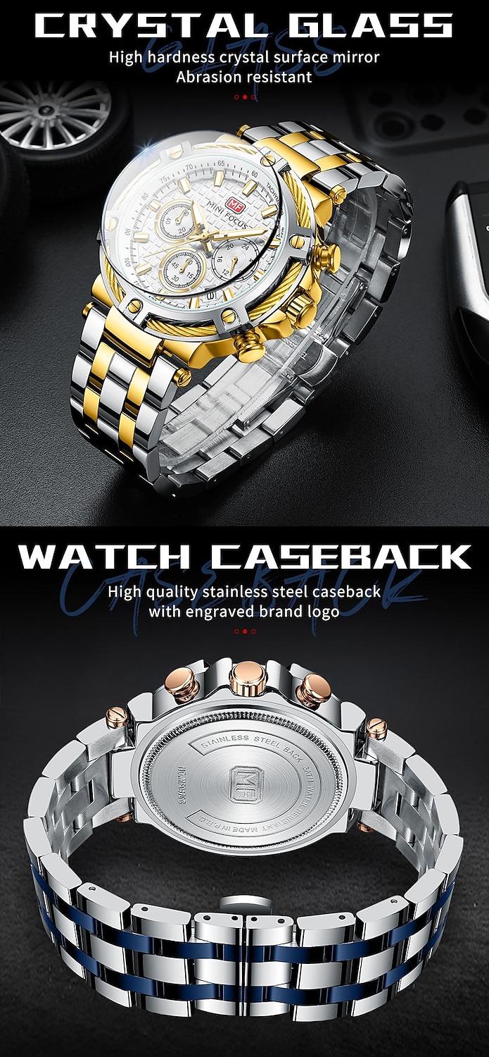 MINI FOCUS Chronograph Multifunction Quartz Mens Watches Luxury Stainless Strap Business Male Clock Waterproof relogio masculino 2025 - $52.99 –P8