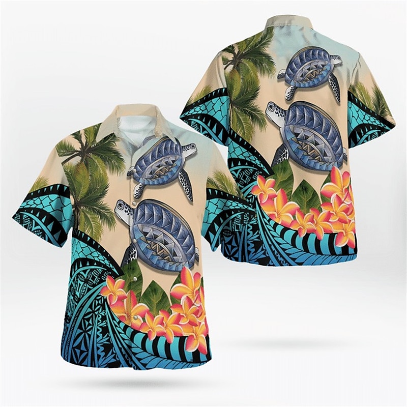 Férfi Trópusi virágok Totem Teknősök Ing Hawaii ing Aloha ing Rövid ujjú Ing Kubai nyakörv Sportok Divat Utcai sikk Szabadtéri Hétköznapi Hawaii Sötétkék Medence Bíbor S M L 2025 - $24.99 –P8