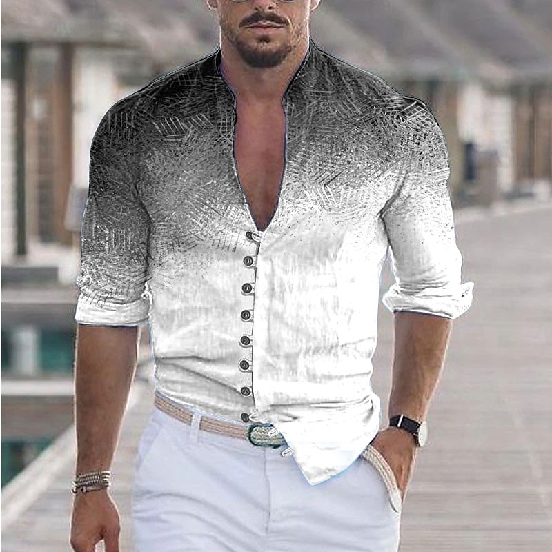 Per uomo Floreale Stampe Grafiche Camicia Manica Lunga Camicia Collo alla coreana Casuale Quotidiano Blu Bianco Giallo Azzurro Stampato Abbigliamento Moda Streetwear Designer Casual del 2026 a $26.99 –P6
