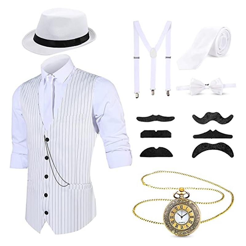 Retro / vintage Glada 20-talet 1920-talet Kläder Väst Panamahatt Den store Gatsby Herre Mode Herr Jul Halloween Karnival Bal Möhippa Festival Vuxna Kravatt Väst Hatt Alla årstider 2025 - $55.99 –P9