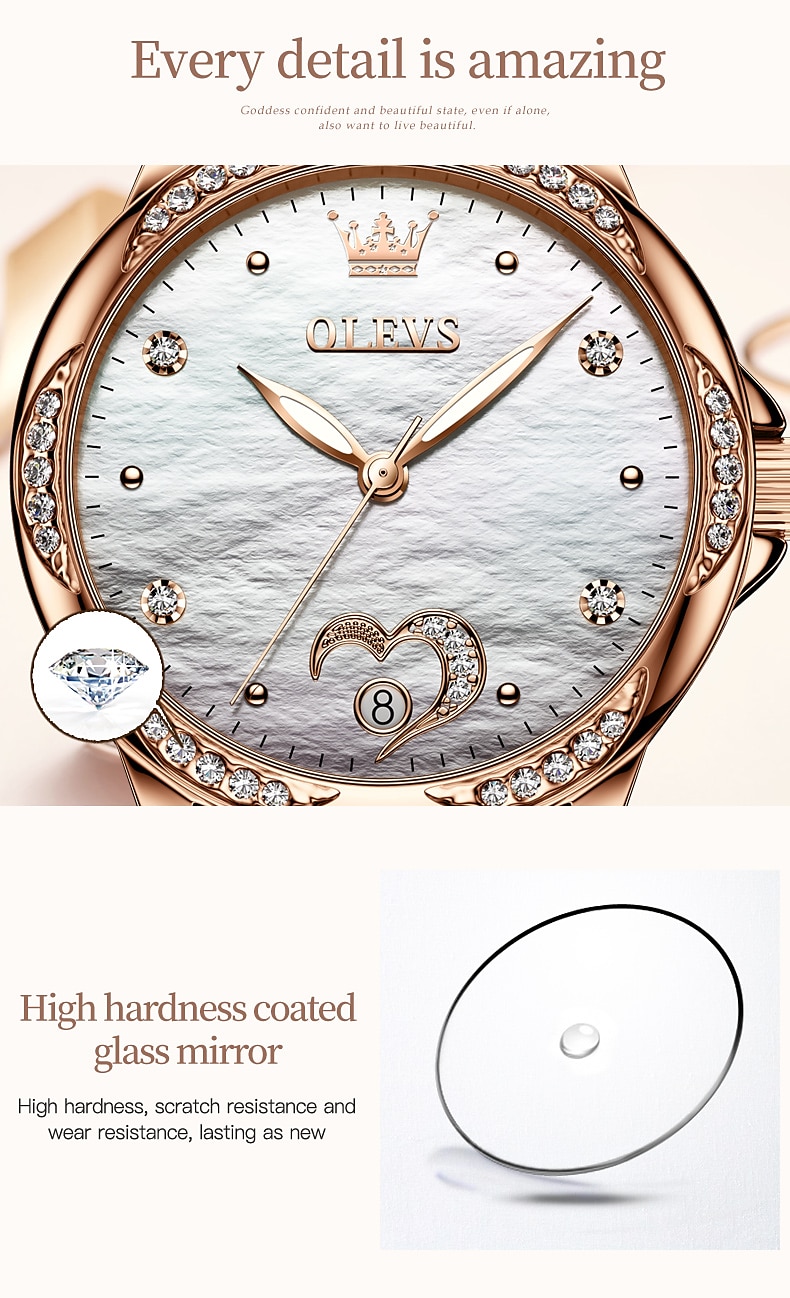 OLEVS Women Mechanical Watch Creative Minimalist Fashion Casual Analog Wristwatch Automatic Self-winding Luminous Calendar Waterproof Ceramic Watch for Women Mother's Day Gift Women Watches 2026 - $107.99 –P6