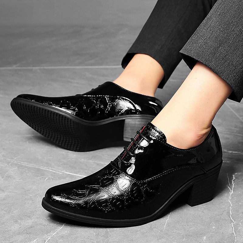 Herren-Oxford-Schnürschuhe aus weißem Lacklederimitat – elegante Schuhe mit Blockabsatz und Krokodilprägung im Vintage-Stil für Hochzeiten, Partys und formelle Anlässe 2025 - $54.99 –P19