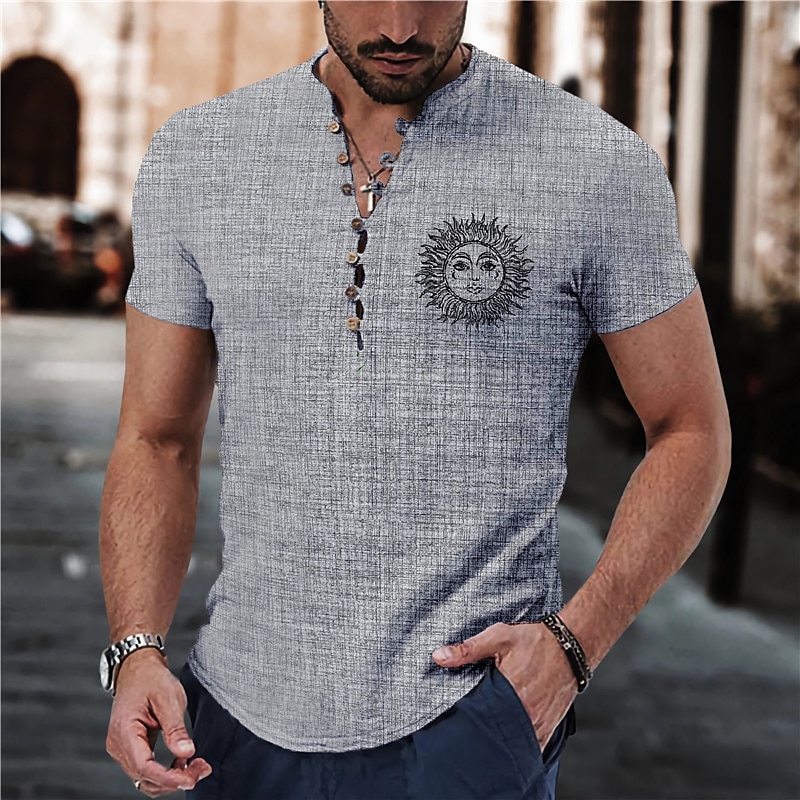 Voor heren Zon Overhemd Overhemd met knopen Korte mouw Vintage Modieus Streetwear Buiten Casual Dagelijks Lente zomer Opstaand Afdrukken blauw Paars Groen Khaki Grijs 2025 - $24.99 –P5