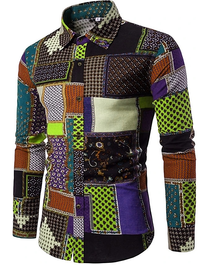 Herren Hemd Knopfhemd Langarm Designer Boho Täglich Ausgehen Ganzjährig Umlegekragen Bedruckt Hemden mit Kragen Hellgrün Dunkelgrün Purpur Regenbogen 2025 - $26.99 –P3