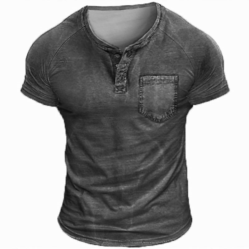 Homens Camiseta Camisa Henley T-shirt Manga Curta Tecido Moda Designer Básico Estilo vintage Henley Férias Rua Para Noite Verão Cinzento Camiseta Henley de 2026 por $20.99 –P4