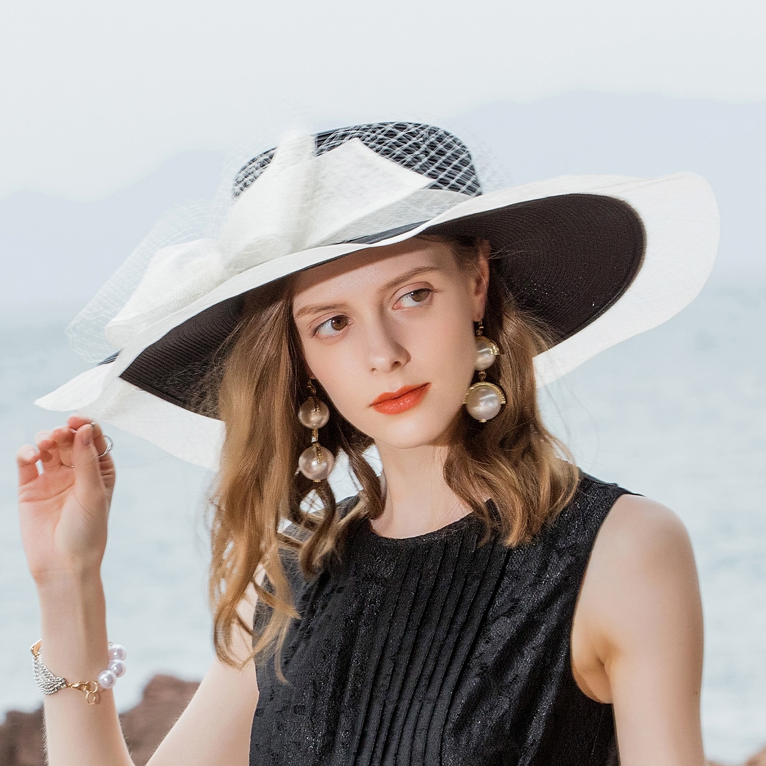 hüte netz faser strohhut sonnenhut sinamay hut hochzeit lässig elegant hochzeit mit bowknot spitze kopfbedeckung kopfbedeckung outdoor 2025 - $71.99 –P16