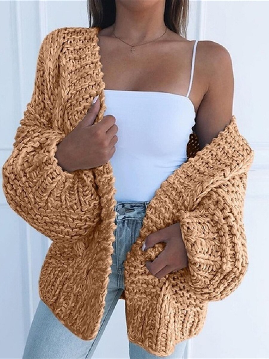 Women's Cardigan Sweater Open Front Cable Knit Acrylic Oversized Summer Spring Daily Going out Weekend Stylish Casual Soft Long Sleeve Solid Color Black White Pink S M L 2023 - US $29.99 –P2