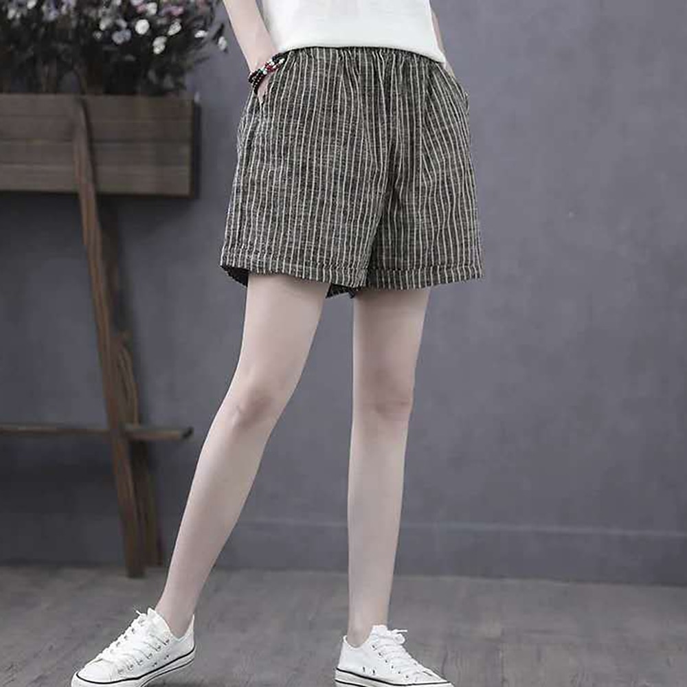 Damen Shorts aus Baumwollleinen Bermudashorts Mode Basic Lässig Kurz Hohe Taille Gestreift Seitentaschen Baggy Komfort Unelastisch Urlaub Straße Alltagstauglich Grau Normale Passform 2025 - $12.99 –P2