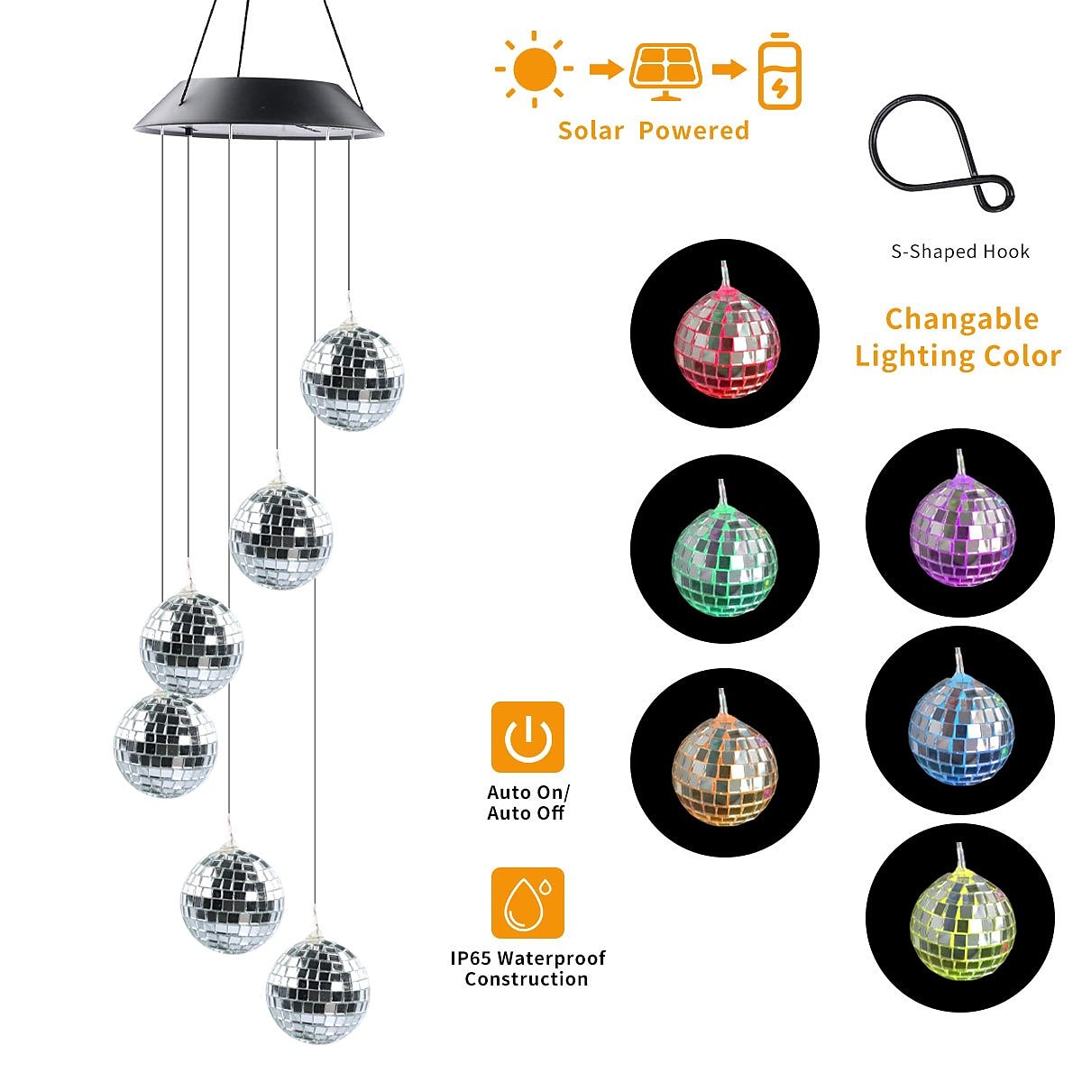 Solar Wind Chime Light Mosaic Ball Night Light 7-Color Changing Independence Day Flag for Outdoor Patio Garden Window Curtain Tree Decoration 2025 - $21.99 –P1
