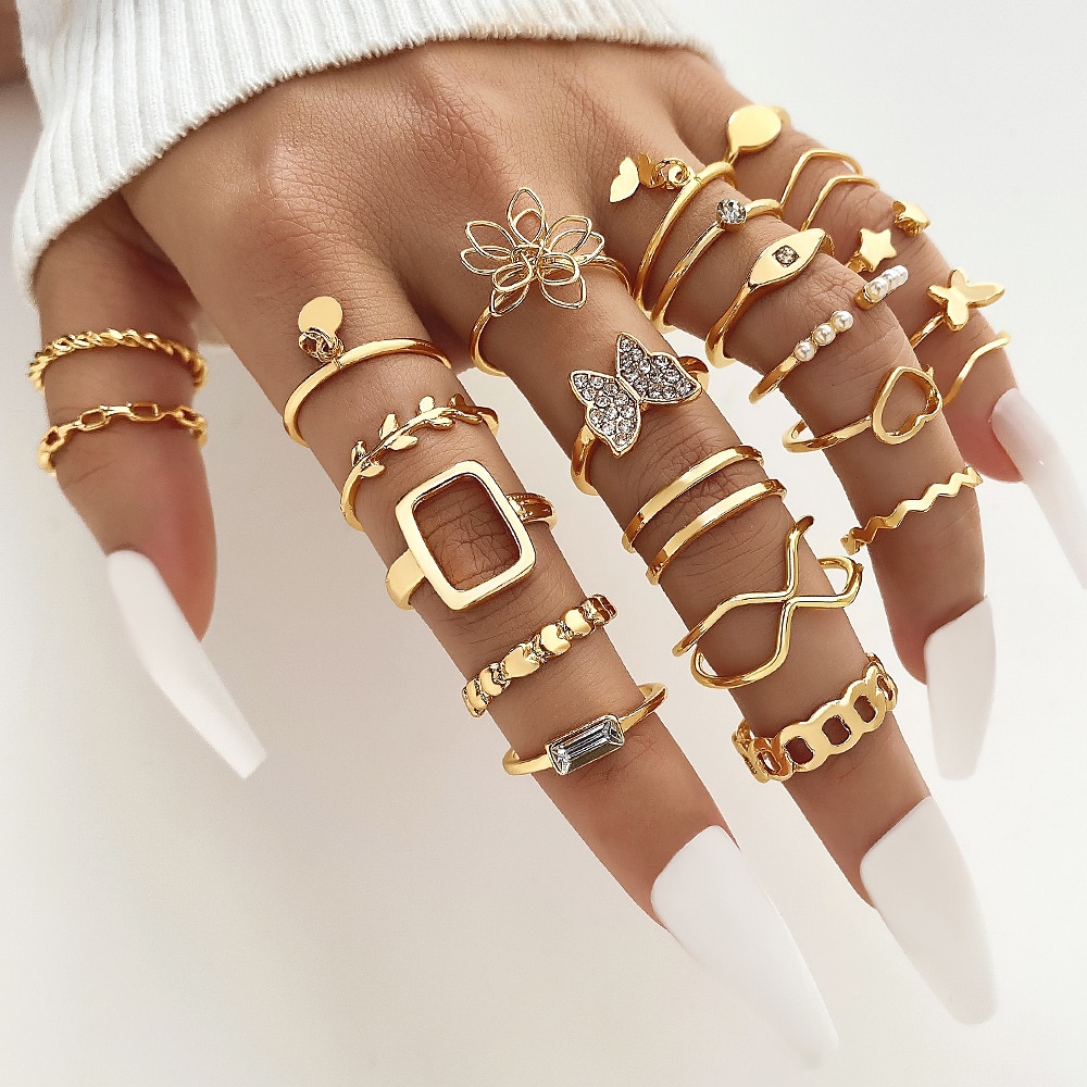 23pcs set di anelli matrimonio classico argento oro lega cuore stella farfalla personalizzato anello boho alla moda del 2025 a $5.49 –P1