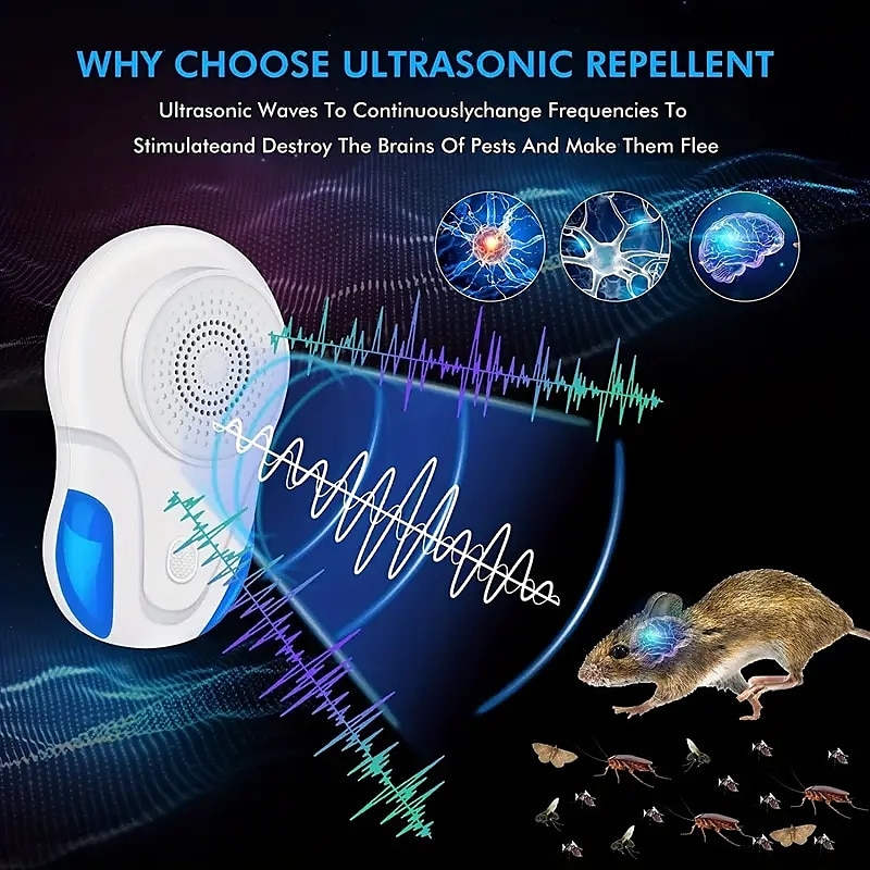 2025年 超音波害虫忌避器 – ゴキブリ、ハツカネズミ、クモ、バグ、昆虫用の屋内プラグインデバイス、キッチンやオフィスに適する  コレクション – $11.99 –P2