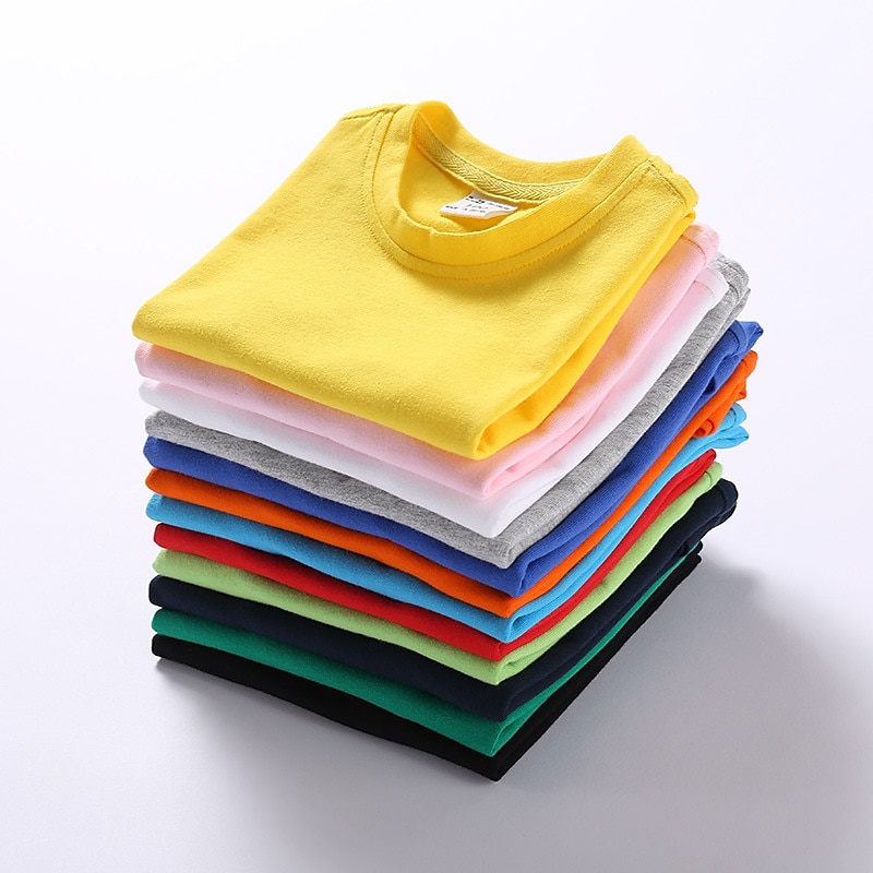 Barn Pojkar T-shirt Tee Ensfärgat Kortärmad Crewneck 100 % bomull Barn Top Skola Neutral Dagligen Grundläggande Sommar Ljusblå 3-13 år 2025 - $15.99 –P1
