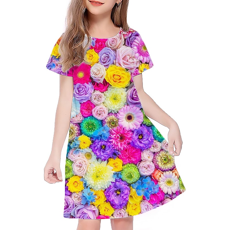 Děti Dívčí Šaty Grafika Květinový Krátký rukáv Venkovní Ležérní Módní Roztomilý Denní Polyester Nad kolena Volnočasové šaty Áčkové šaty Letní šaty Léto Jaro 3-12 let Více barev Černá Světlá růžová 2025 - $15.99 –P9