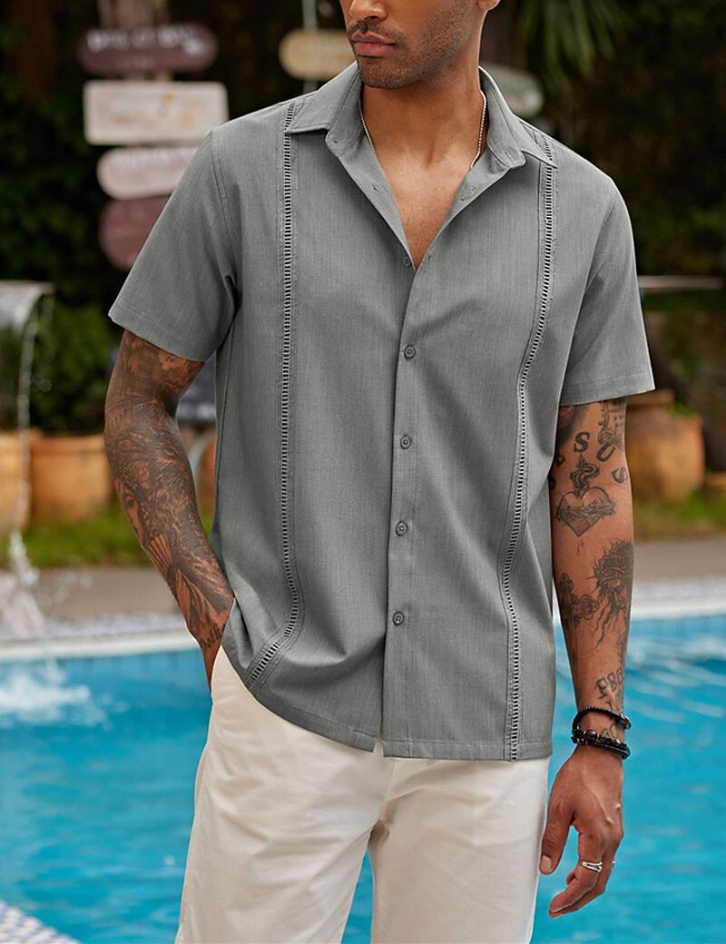 Herren Sommer Set 2-teilig - Floral Hemd Kurzarm Mit Shorts Bügelfrei